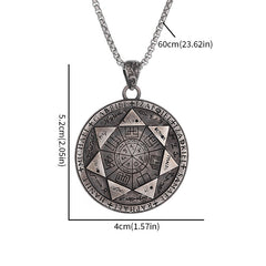Seven Archangels Pendant – Front view with size chart 5.2x4cm on white, magic circle seal necklace