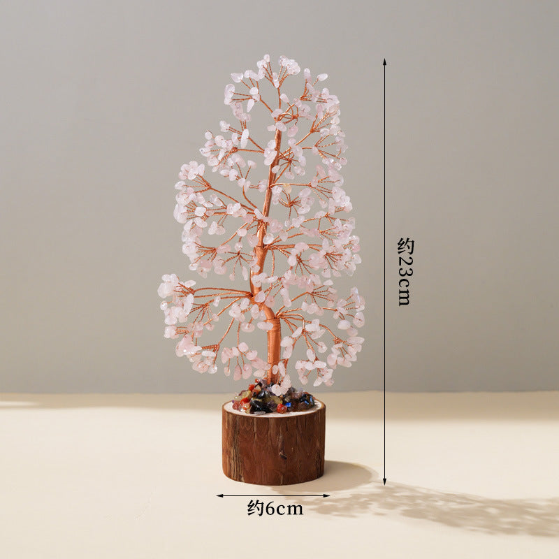 Colorful Crystal Wealth Tree – Pink rose quartz with dimensions, love decor