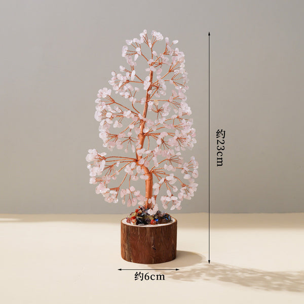 Colorful Crystal Wealth Tree – Pink rose quartz with dimensions, love decor