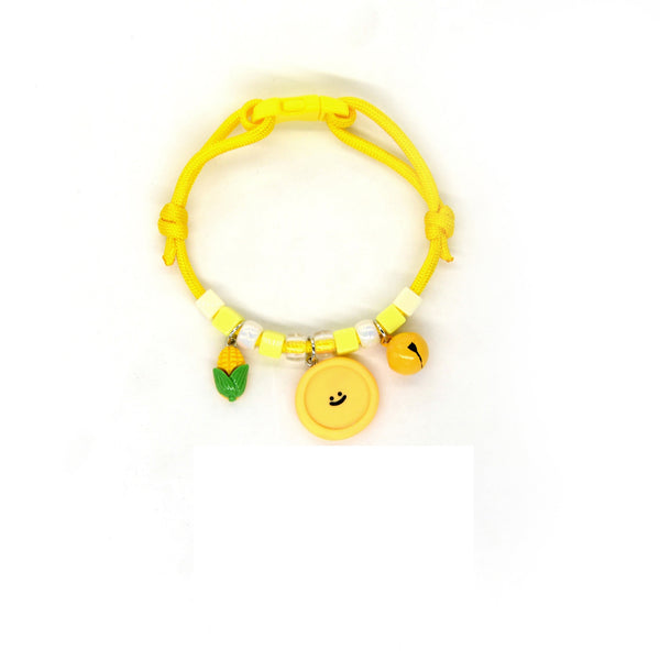 Lightweight Pet Collar – Yellow rope with corn cob, smiley face & orange bell, farm cute collar