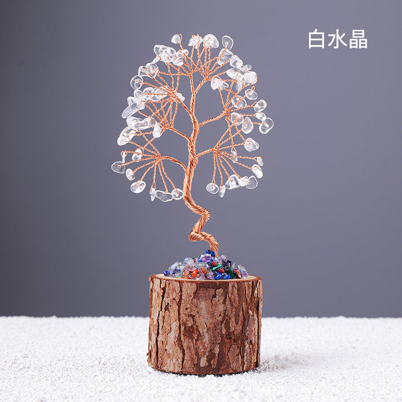 Colorful Crystal Wealth Tree – Clear quartz twisted trunk, clarity energy decor