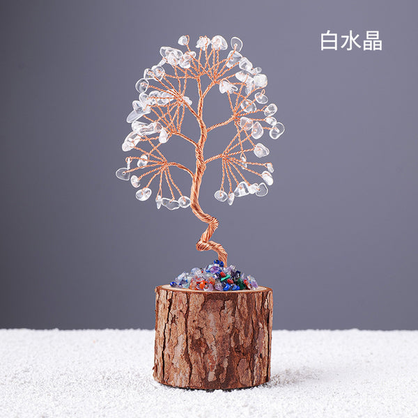 Colorful Crystal Wealth Tree – Clear quartz twisted trunk, clarity energy decor