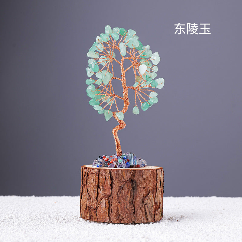 Colorful Crystal Wealth Tree – Green aventurine twisted trunk, prosperity decor