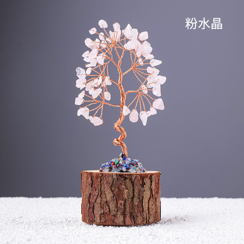 Colorful Crystal Wealth Tree – Pink rose quartz twisted trunk, love healing decor