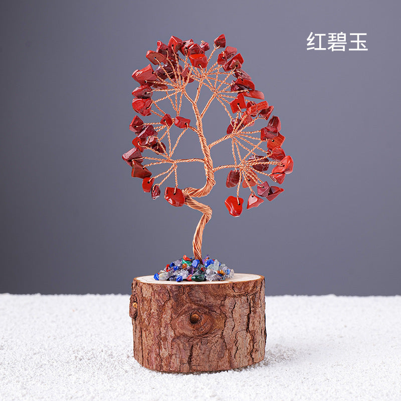 Colorful Crystal Wealth Tree – Red jasper twisted trunk, grounding energy decor