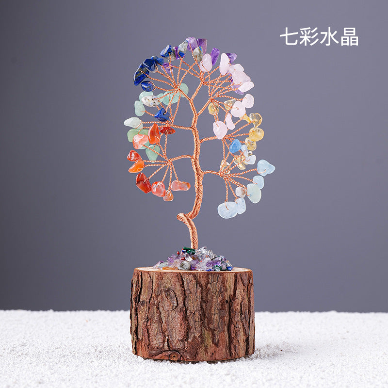Colorful Crystal Wealth Tree – Rainbow crystal twisted trunk, chakra balance decor
