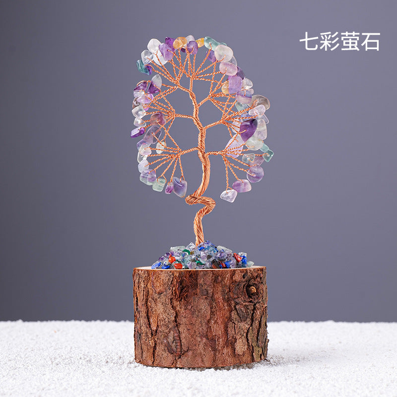 Colorful Crystal Wealth Tree – Rainbow fluorite twisted trunk, focus energy decor