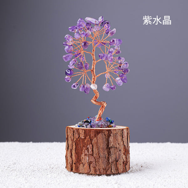 Colorful Crystal Wealth Tree – Purple amethyst twisted trunk, intuition decor