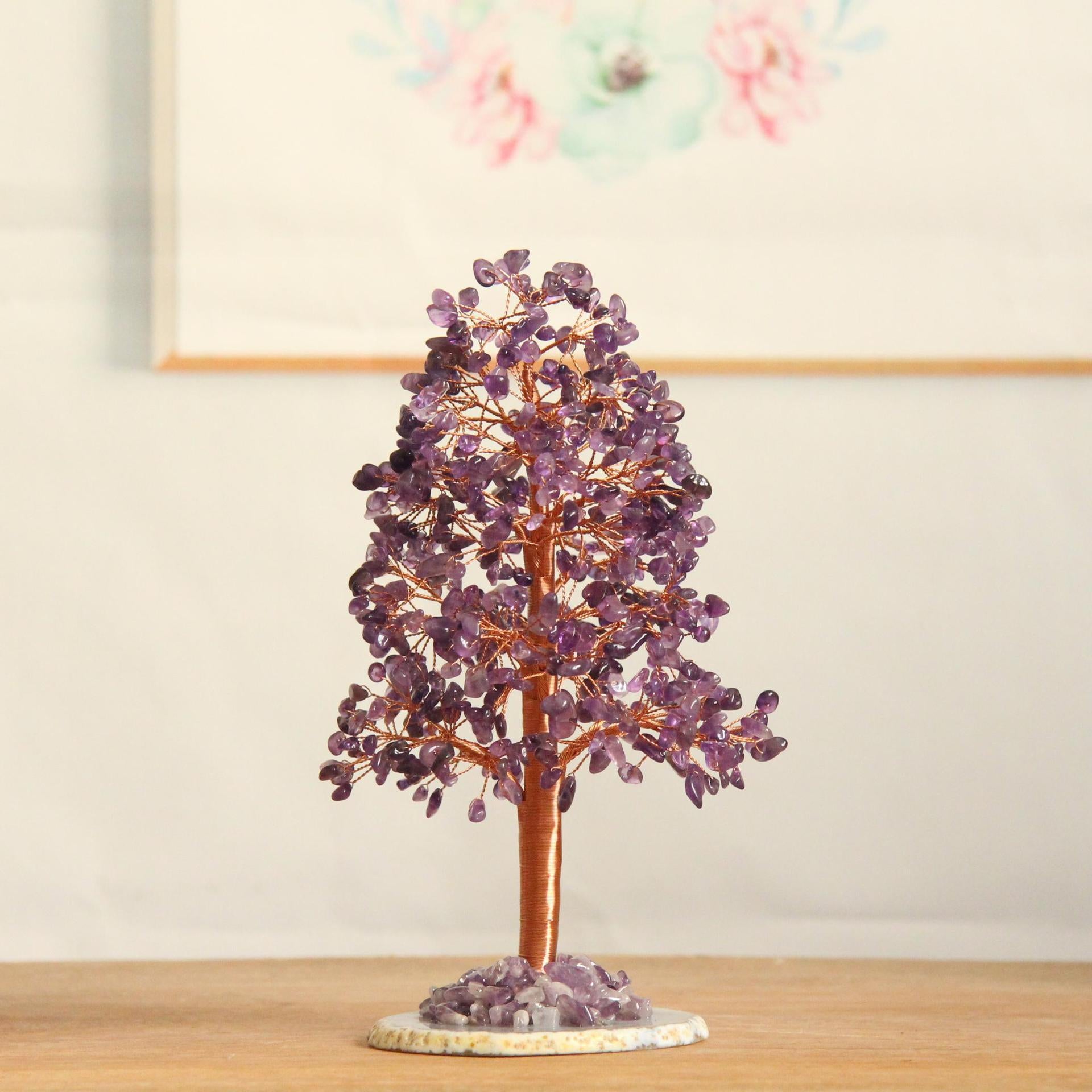 Crystal Money Tree – Purple amethyst on agate base, Feng Shui wealth decor Main image
