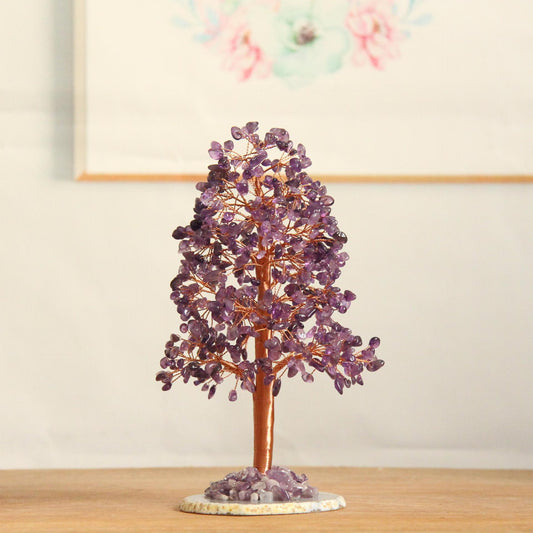 Crystal Money Tree – Purple amethyst on agate base, Feng Shui wealth decor