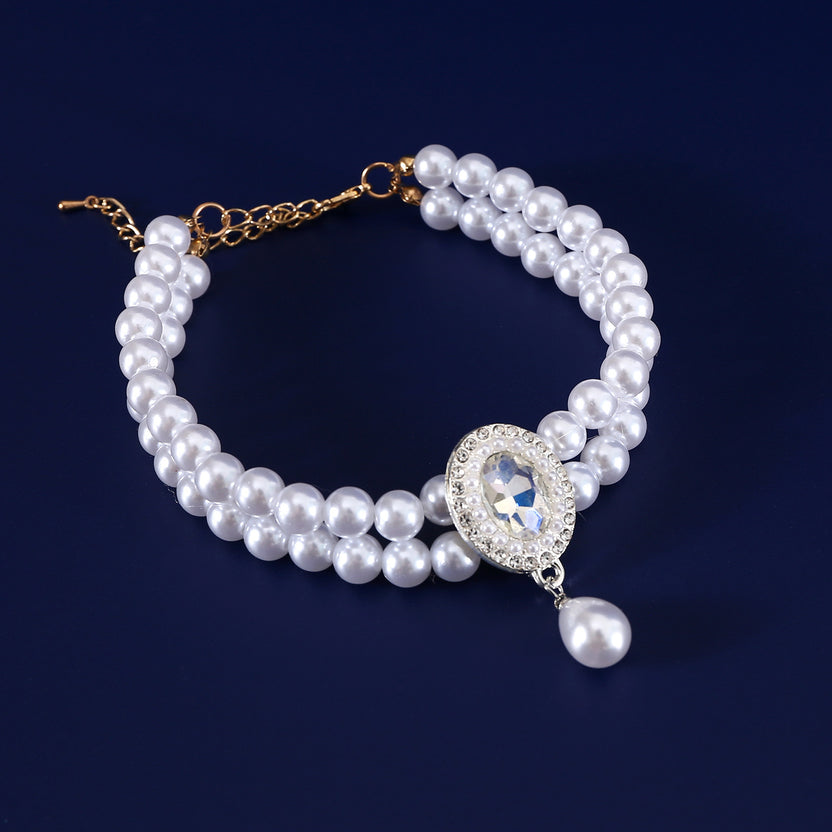 Luxury Double Layer Pearl Pet Necklace | Princess Gemstone Collar Secondary image