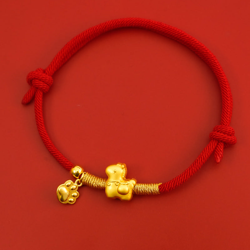 Collier porte-bonheur pour animaux de compagnie Année du Cheval 2026, corde tressée rouge avec pendentif plaqué or, collier pour chat/chien