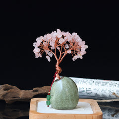 Citrine Money Tree – Pink rose quartz in green ceramic pot, office love decor