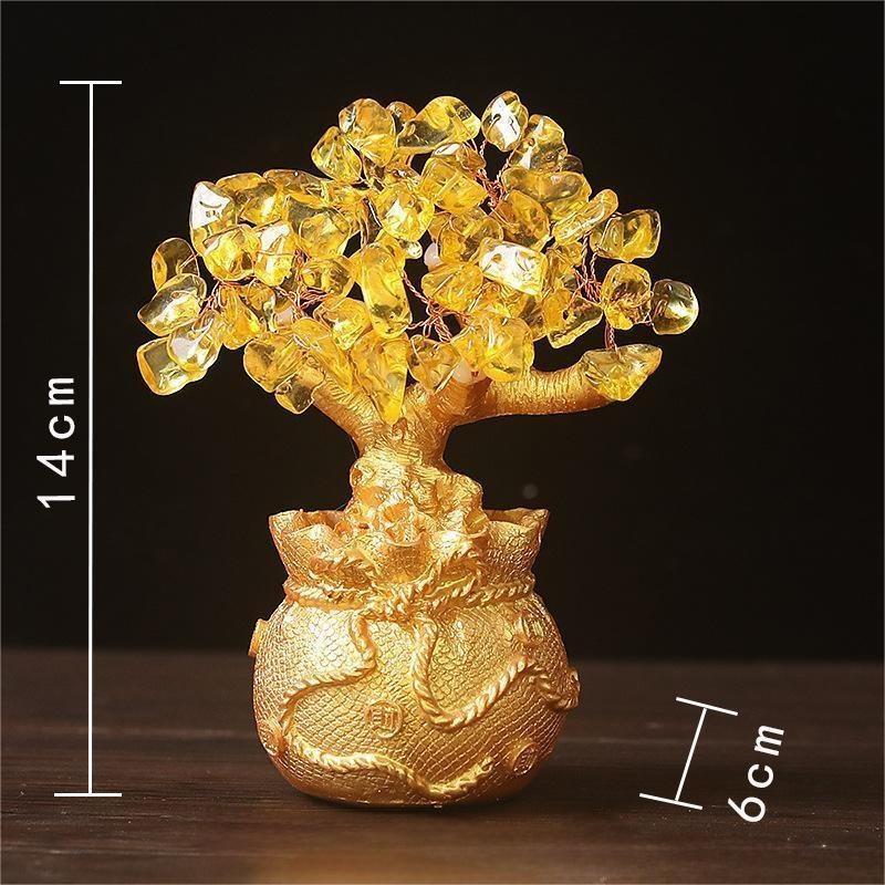 Citrine Money Tree – yellow crystals on textured gold base no coin charms, wealth feng shui centerpiece
