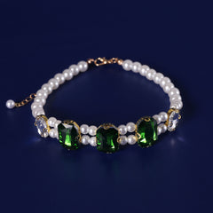 Crystal Rhinestone Pearl Cat Collar Necklace, Luxury Sparkly Jewelry for Pets