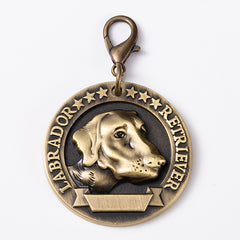 Antique Bronze Dog Tag – Labrador Retriever 3D relief profile, engraved stars, custom pet ID medallion