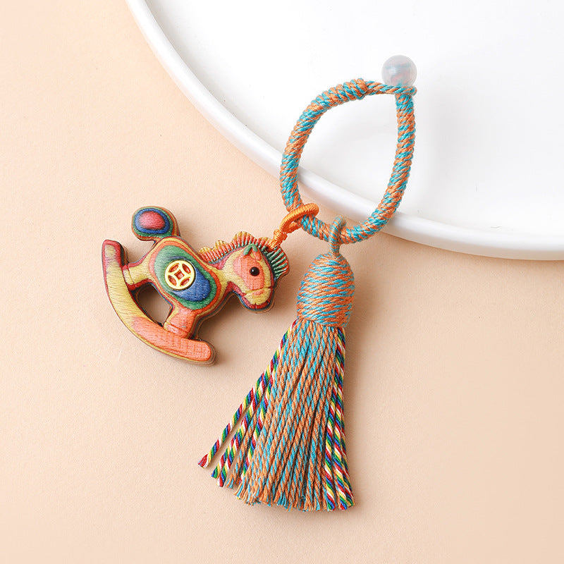 Rainbow Wooden Horse Keychain | Year of Horse Feng Shui Wealth Car Bag Charm Secondary image