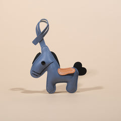 Feng Shui Leather Horse Keychain – Blue PU leather horse with black mane and tan saddle, couple keychain