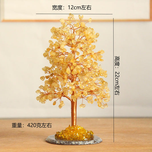 Crystal Money Tree – Yellow citrine with size dimensions, prosperity decor