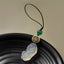 Chalcedony Pixiu Keychain – carved pixiu pendant with green jade bead on black ripple plate