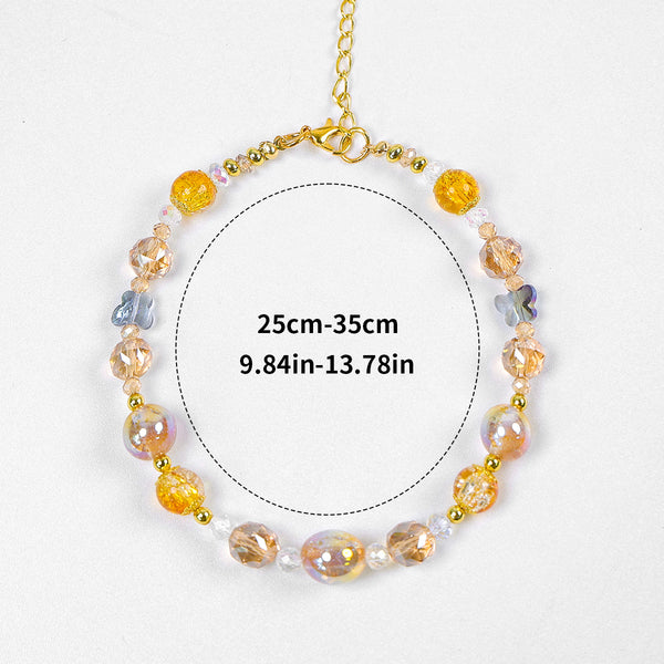 Luxury Crystal Pet Necklace – crystal and pearl beaded collar, champagne crackle beads, butterfly charms, 25-35cm