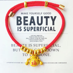 Longevity Lock Pet Collar - Red cord with gold Fu bag charm and drawstring dangles, adjustable New Year pet necklace