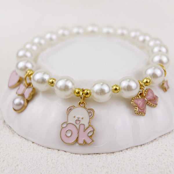 Princess Elastic Pearl Pet Collar – Cat / M 20CM( Beads 10MM), image 3, amulet necklace