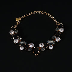Pet Crystal Necklace – Rose gold black and clear crystal bib collar on black, elegant pet jewelry
