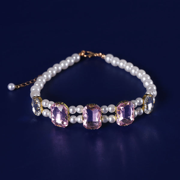 Crystal Rhinestone Pearl Cat Collar – Green / M (27-35cm), close-up detail