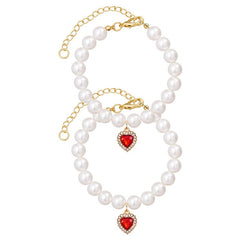 Pearl & Rhinestone Pet Collar Princess Style Crystal Heart Pendant for Cats Dogs
