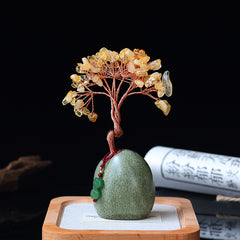 Citrine Money Tree – Yellow citrine in green ceramic pot, prosperity desk decor