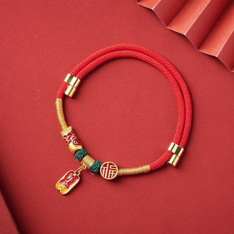 Handmade New Year Pet Collar – Blessing / L 25-50CM, side view, amulet necklace