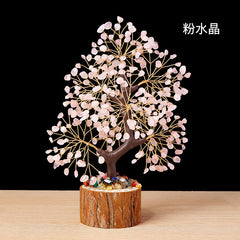 Colorful Crystal Wealth Tree – Pink rose quartz on wood base, love abundance