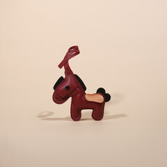 Feng Shui Leather Horse Keychain – Burgundy PU leather horse with black mane and tan saddle, bag accessory