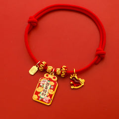 Gold Red New Year Collar for Cats & Dogs with Fortune Charm Pet Necklace Decor