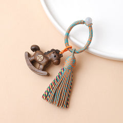 Porte-clés cheval en bois Fortune Rainbow — Pendentif Année du Cheval, Porte-clés de voiture et Décoration de sac