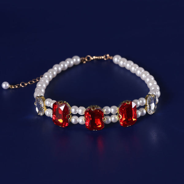 Crystal Rhinestone Pearl Cat Collar – Pink / S (21-29cm), lifestyle shot