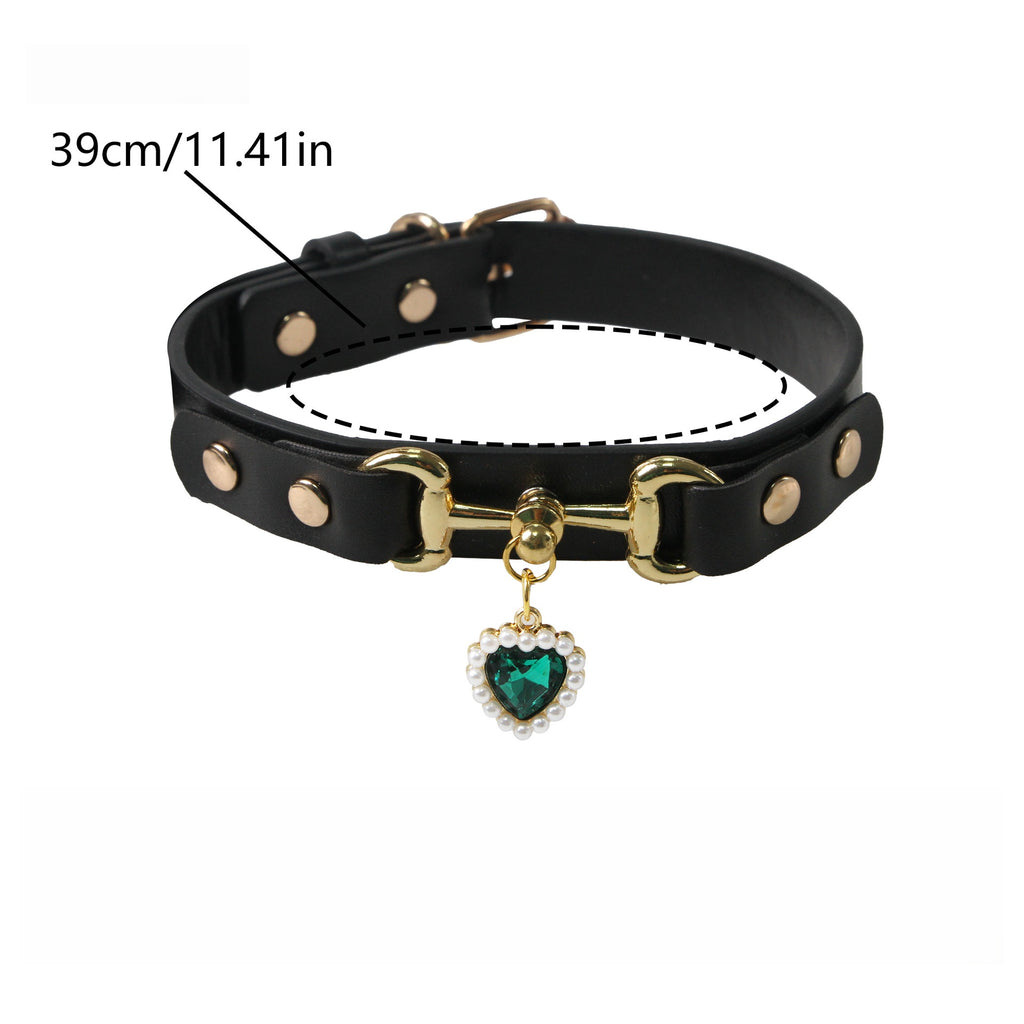 Adjustable PU Leather Dog Collar – Black (Red Heart), image 6, amulet necklace