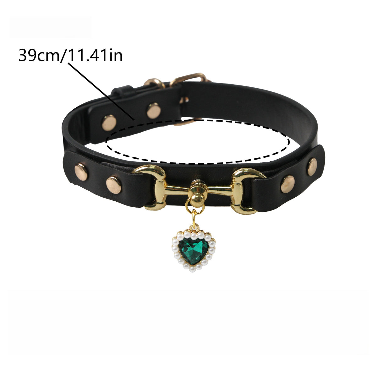 Adjustable PU Leather Dog Collar – Black (Red Heart), image 6, amulet necklace