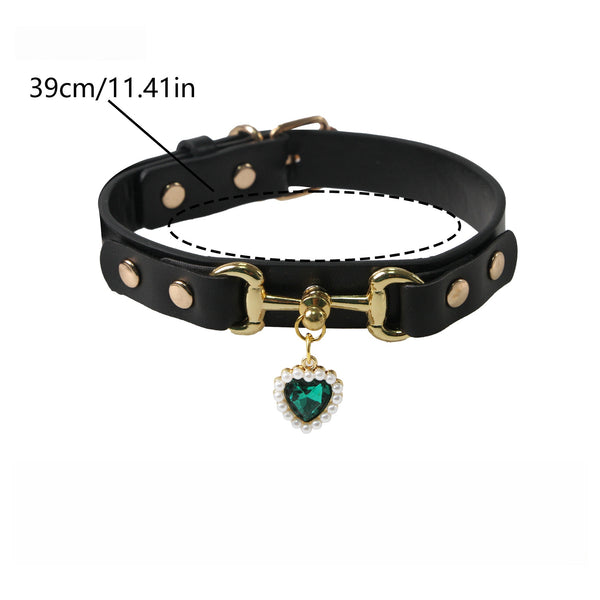 Adjustable PU Leather Dog Collar – Black (Red Heart), image 6, amulet necklace