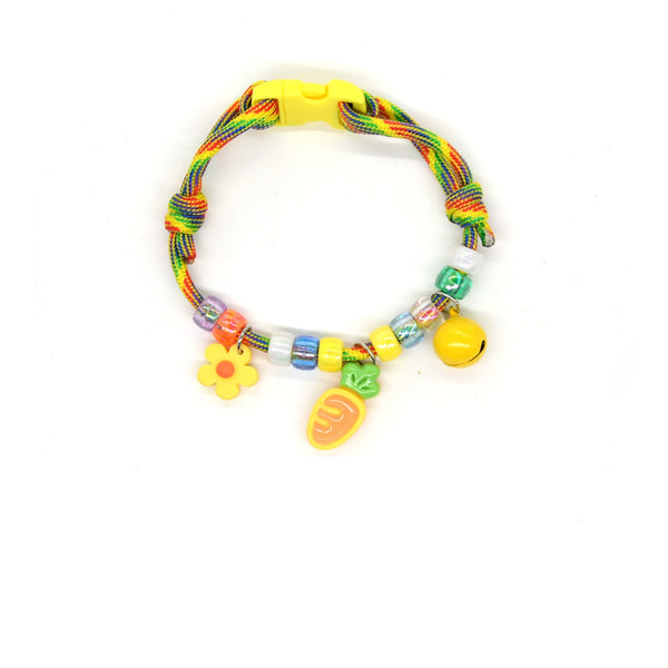 Adjustable Cat Collar – Rainbow rope with flower, carrot & yellow bell, colorful cute pet necklace