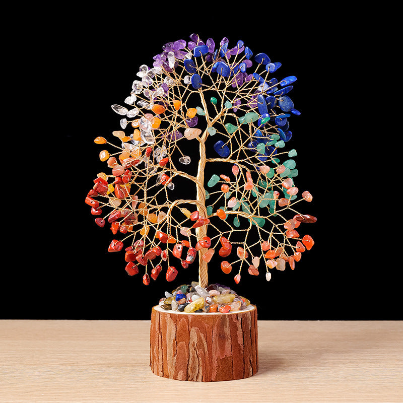 Colorful Crystal Wealth Tree – Rainbow multicolor gold wire, chakra Feng Shui