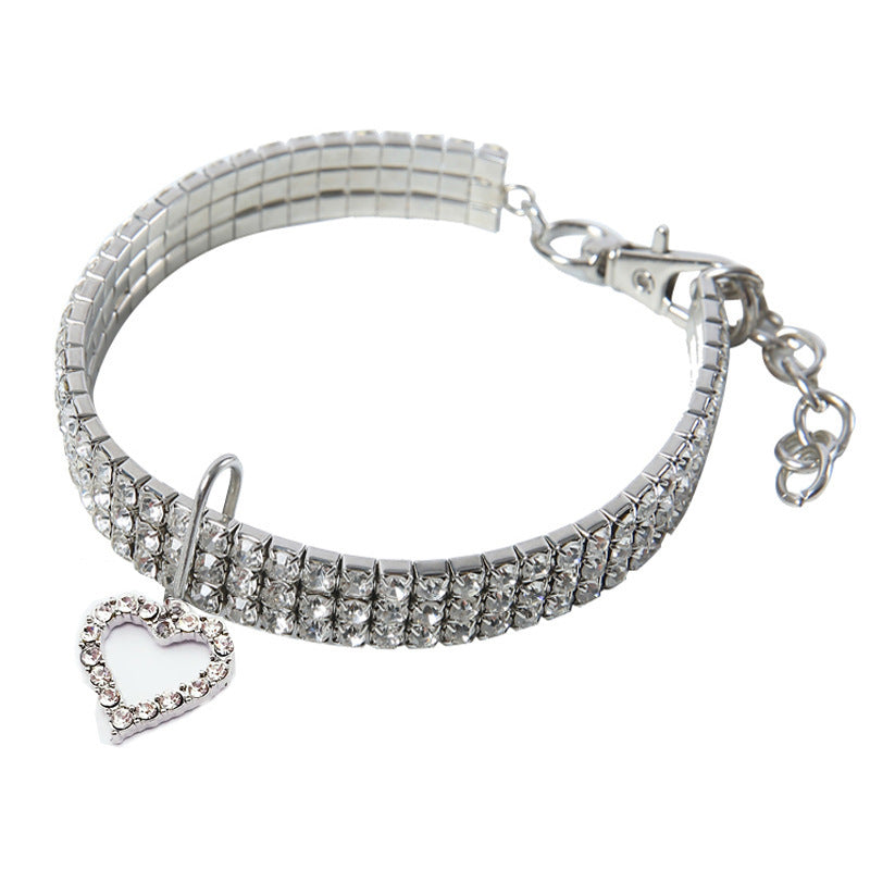 3-Row Rhinestone Elastic Pet Collar – Stretchy Crystal Necklace for Dogs & Cats – Bone- Pink / S 20+5CM, image 7, amulet n...