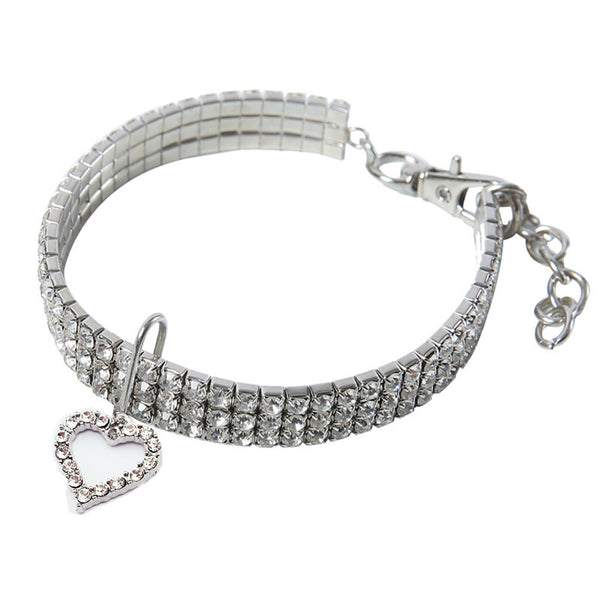 3-Row Rhinestone Elastic Pet Collar – Stretchy Crystal Necklace for Dogs & Cats – Bone- Pink / S 20+5CM, image 7, amulet n...