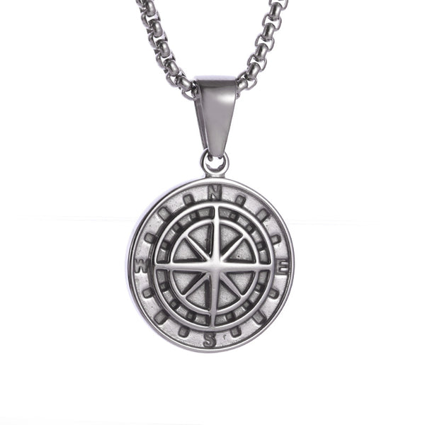 Seven Archangels Pendant – Compass rose back design on silver pendant, navigation men necklace
