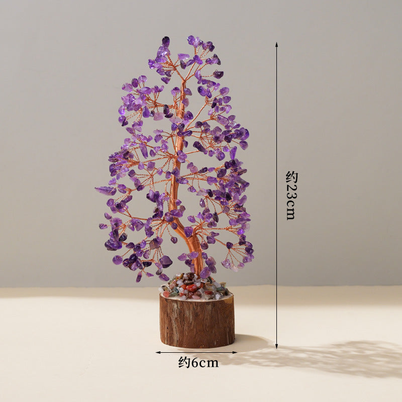Colorful Crystal Wealth Tree – Purple amethyst with size markers, gift decor
