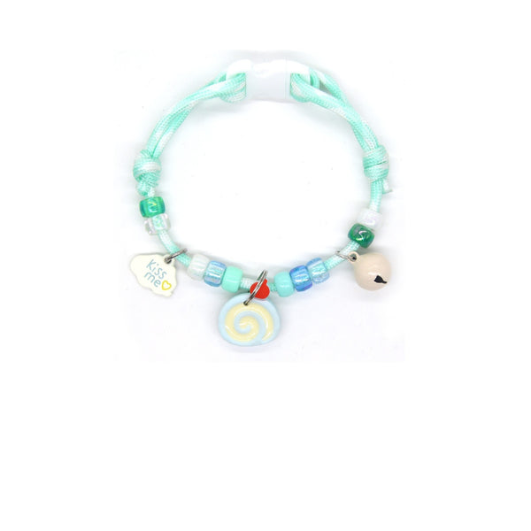 Adjustable Cat Collar – Mint green rope with kiss me heart, lollipop & cream bell, candy pet collar