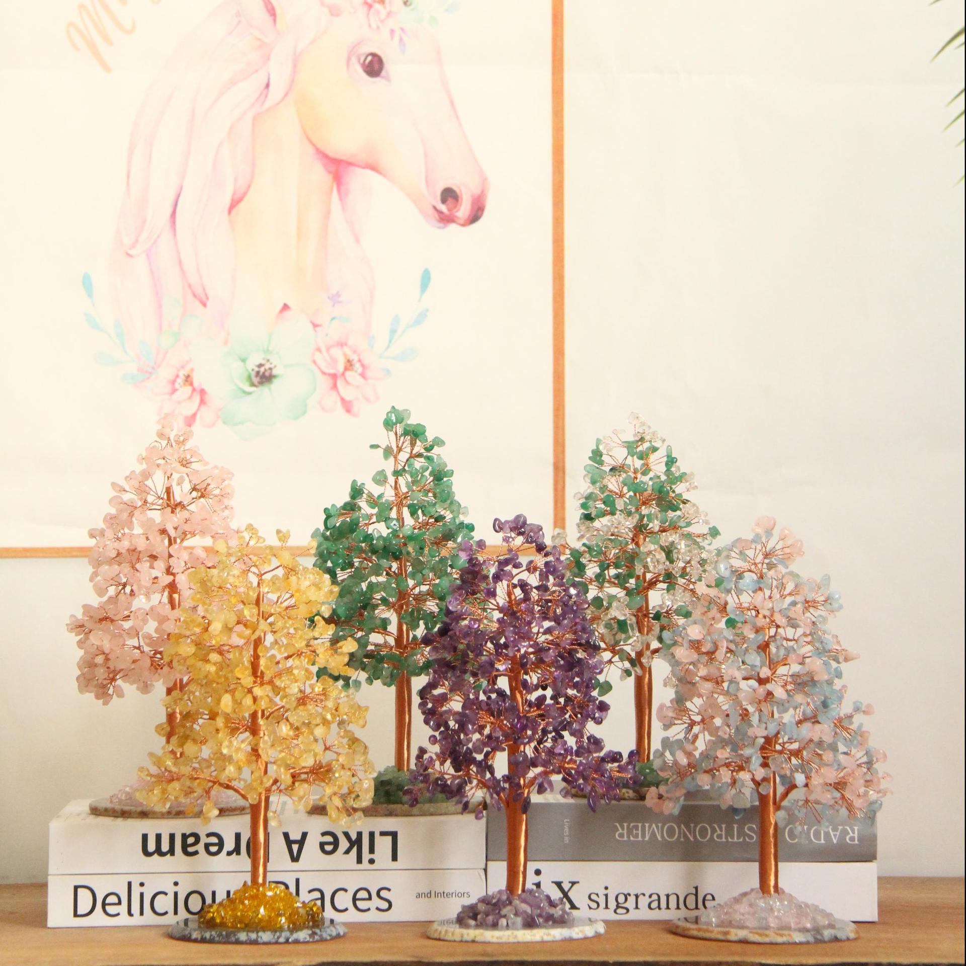 Crystal Money Tree – Five colorful trees collection display, wealth decor set