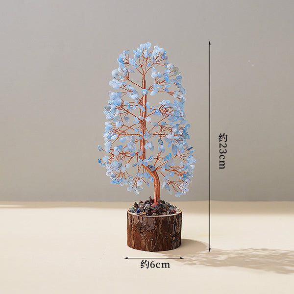Colorful Crystal Wealth Tree – Blue aquamarine with dimensions, healing decor
