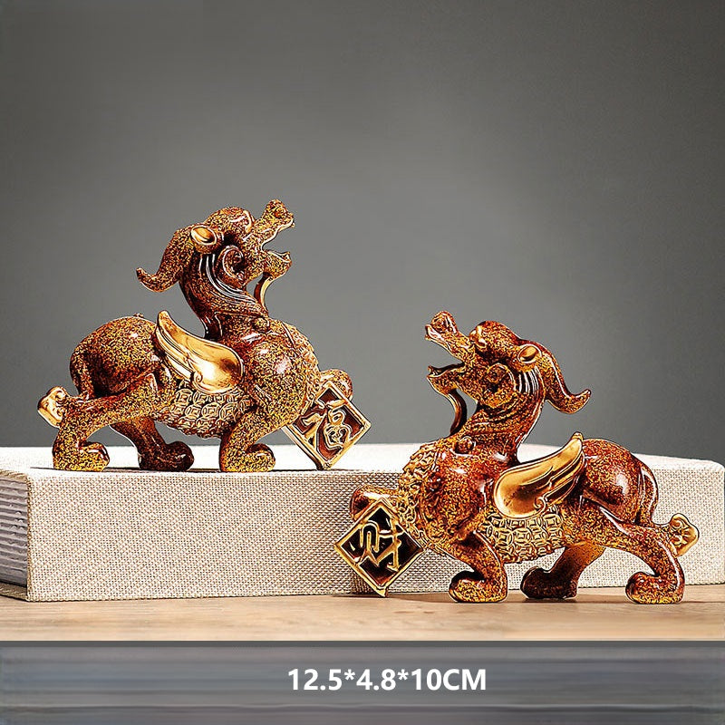Pi Xiu Statue Pair – Bronze textured pair on fabric book, home office protection decor